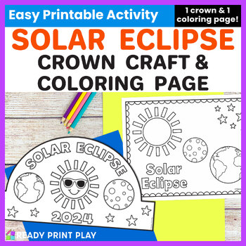 Preview of Printable 2024 Solar Eclipse Crown Craft | Preschool Sun and Moon Hat Activity