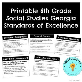 Preview of Printable 6th Grade Social Studies Georgia Standards of Excellence