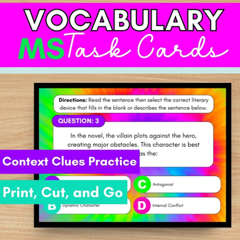 Preview of Printable 7th GradeLiterary Device Inference & Clues Vocabulary Task Card Set 2