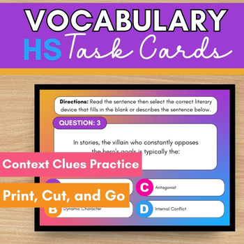 Preview of Printable 8th Grade Literary Device Inference & Clues Vocabulary Task Card Set 3