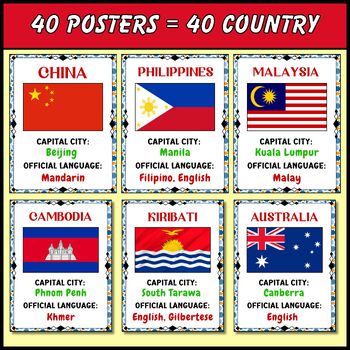 Preview of Printable AAPI Heritage Month Country Flags Bulletin Board Posters & Flashcards