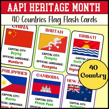 Preview of Printable AAPI Heritage Month Country Flags Flashcards & Bulletin Board Posters