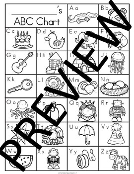 ABC Chart Printable- Color, Black & White, & Blank Copy by Kinder Sparks