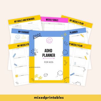 Preview of Printable ADHD Kids Planner, ADHD Planner Kids, adhd Planner Student,