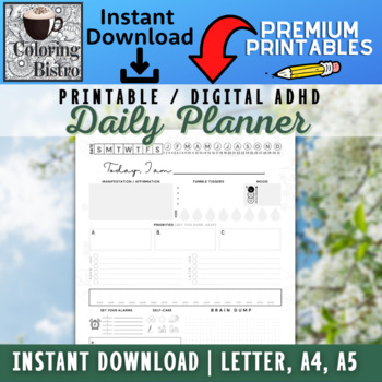 Preview of Printable ADHD Planner, Digital ADHD Daily Planner, Undated Planner, Student