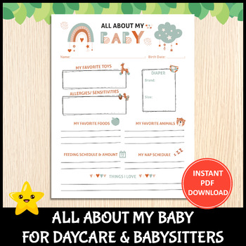 Preview of Printable About My Baby For Daycare, Childcare, Babysitter | Child Information