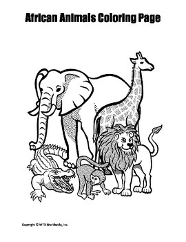 Printable African Animals Coloring Page Worksheet by Lesson Machine
