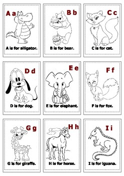 Printable Animal Alphabet Coloring Pages, Animal Coloring Book for  Kindergarten