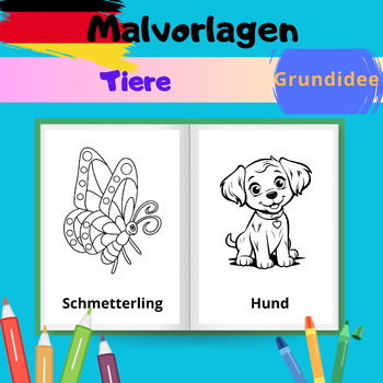 Preview of Printable Animal Coloring Pages for Kindergarten and Preschool Kids -in German