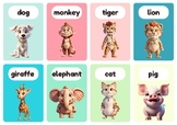 Printable Animal Names Flash Cards - 24 Cute Animals and T