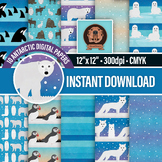 Printable Arctic Animals Digital Paper - Handmade Antarcti