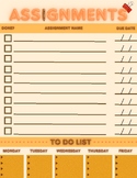 Printable Assignment Tracking Form with To Do List for Homework