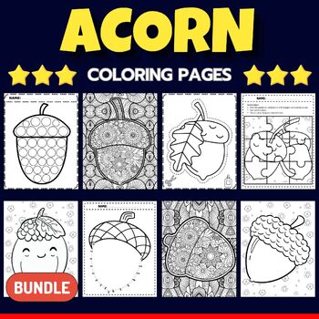 Preview of Printable Autumn Acorn Coloring Pages sheets - Fun November Activities BUNDLE