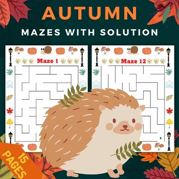 Preview of Printable Autumn Fall Easy Mazes With Solutions - October November Activities