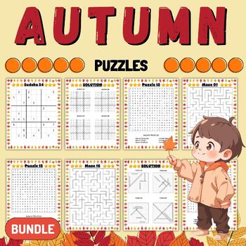 Preview of Printable Autumn | Fall Puzzles with Solution - Fun September October Activities