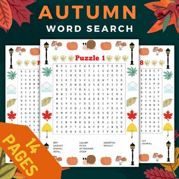 Preview of Printable Autumn Fall word search Puzzles Worksheets With Solutions