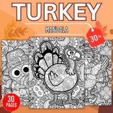Printable Autumn Turkey Animal Mandala Coloring Pages - Fu