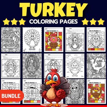Preview of Printable Autumn Turkey Coloring Pages sheets - Fun November Activities BUNDLE