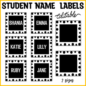Preview of Printable Nametags, Black and White Student Name Labels, Editable Name Tags