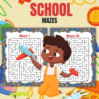 Preview of Printable Back to School Mazes Puzzles With Solutions - Fun Brain Games For Kids