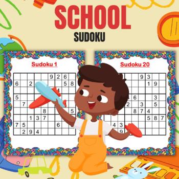 Preview of Printable Back to School Sudoku Puzzles With Solutions -Fun Brain Games For Kids