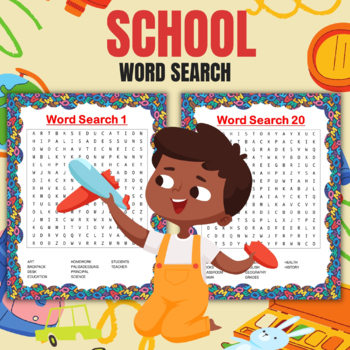 Preview of Printable Back to School Word Search Puzzles With Solutions - Fun Brain Games