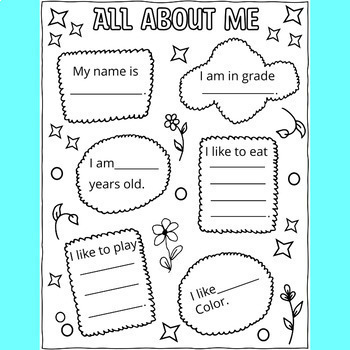 Printable Summer Back to School Worksheet, All About Me Worksheet