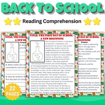 Preview of Printable Back to school Reading Comprehension - Fun September Activities