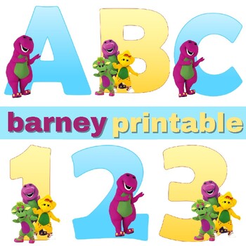 Preview of Printable Barney Letters A-Z and Numbers 0-9