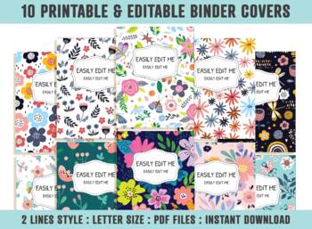 Preview of Printable Binder Cover and Spine, 10 Editable Binder Covers for Teacher