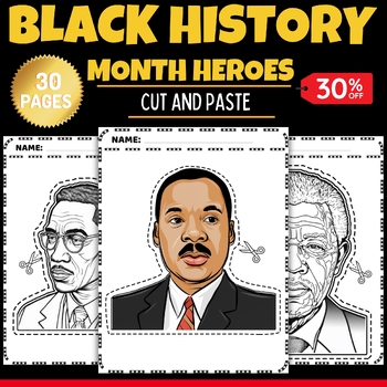 Preview of Printable Black History Month Heroes Cut And Paste Coloring Pages Sheets