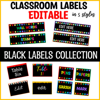 Preview of Printable Black and Bright Labels, Editable Black and Bright Classroom Labels