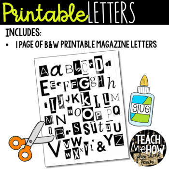 printable magazine letters black white alphabet a z word work literacy