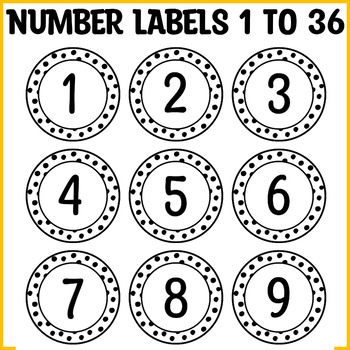 Preview of Printable Black and White Number Labels 1 to 36, Round Small Number Labels