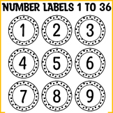 Printable Black and White Number Labels 1 to 36, Round Sma