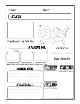 Preview of Printable Blank State Fact Sheet - States Activity Map worksheet #toast23