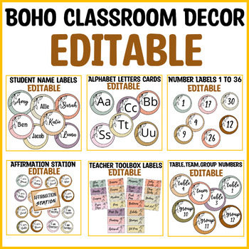 Preview of Printable Boho Neutral Botanical Classroom Decor Bundle Pack, Editable