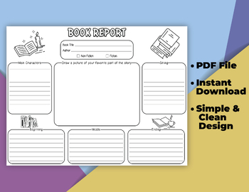 Preview of Printable Book Research Report Worksheet For Kids And Teens| Book Study Template