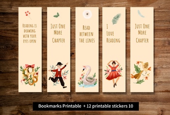 Preview of Printable Bookmarks Christmas,Watercolour Bookmark Set of 10 Reading Quotes, Boo