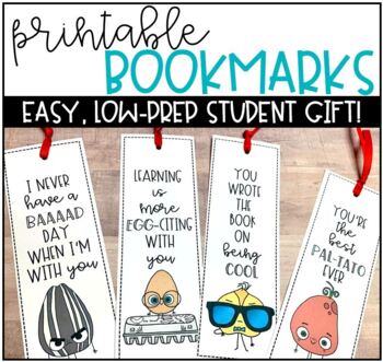 Preview of Printable Bookmarks Easy Student Gift Featuring Bad Seed, Good Egg, Cool Bean