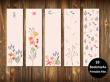 Preview of Printable Bookmarks Set, Watercolor Bookmark, Flowers Book Gift