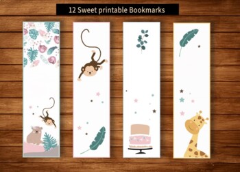Preview of Printable Bookmarks Set, animals Bookmarks, Digital Bookmark Template