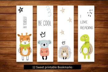 Preview of Printable Bookmarks Template 12 Flat cards - bookmarks- for book