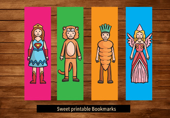 Preview of Printable Bookmarks Template, bookmarks for kids, Costumes Bookmarks
