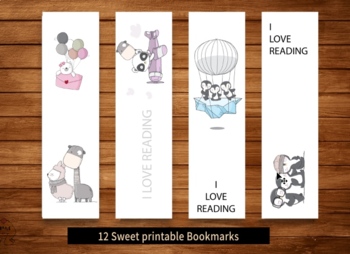 Preview of Printable Bookmarks Template, cute animals Bookmarks, Printable Bookmarks Set ,b