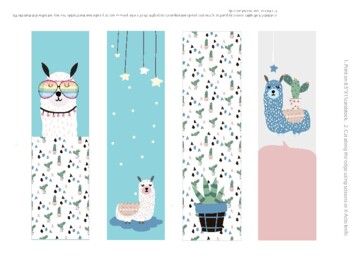 Preview of Printable Bookmarks Template, llama, alpaca, cactus Bookmark ,Printable Bookmark