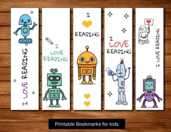 Preview of Printable Bookmarks Template, robots Bookmarks,