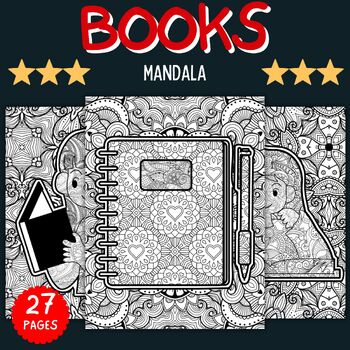 Preview of Printable World Book day Mandala Coloring Pages - Fun Book Lover Activities