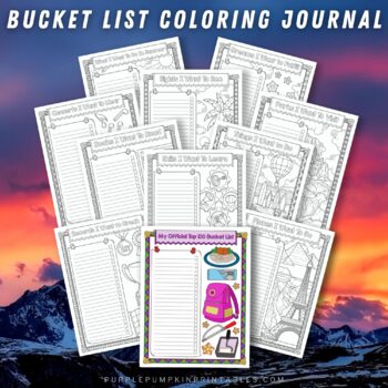 Preview of Printable Bucket List Journal to Color (Bucket List Worksheets)