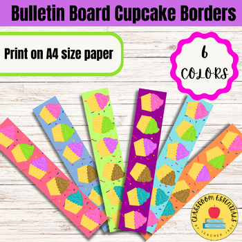 Preview of Printable Bulletin Board Border- Cupcake Borders (6 colors)